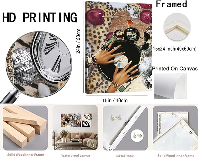 Fashion Cheetah Wall Art Set of 3 Leopard Wall Decor Pictures Lucky 8 Ball - Image 2