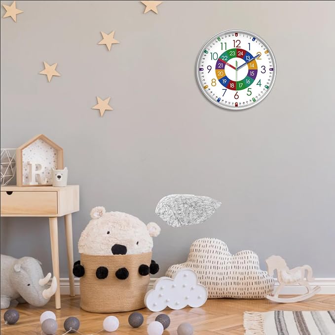 XFM Learning Clock for Kids Silent Non Ticking Battery Operated Colorful - Image 4
