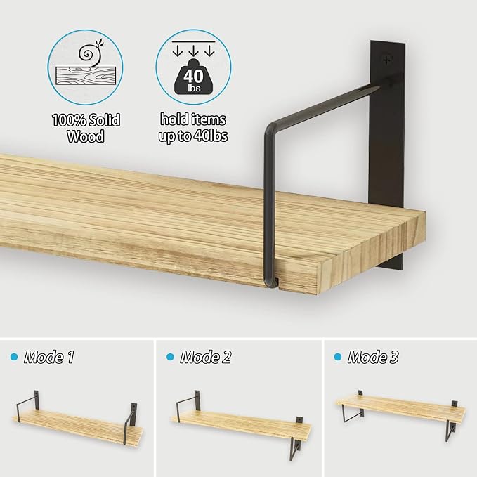 Floating Shelves, 24 Inches, Wall Mounted, Rustic Wood - Image 6