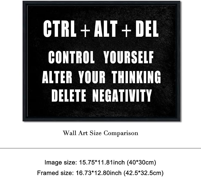 Pyradecor Black Framed Canvas Wall Art Motivational CTRL+ALT+DEL Classroom - Image 6