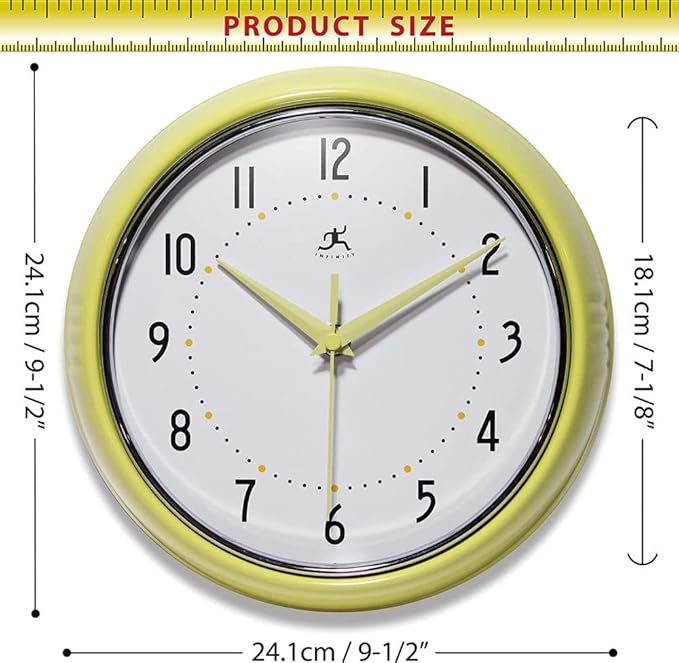 Infinity Instruments LTD. Retro 9 inch Silent Sweep Non-Ticking Mid Century - Image 5