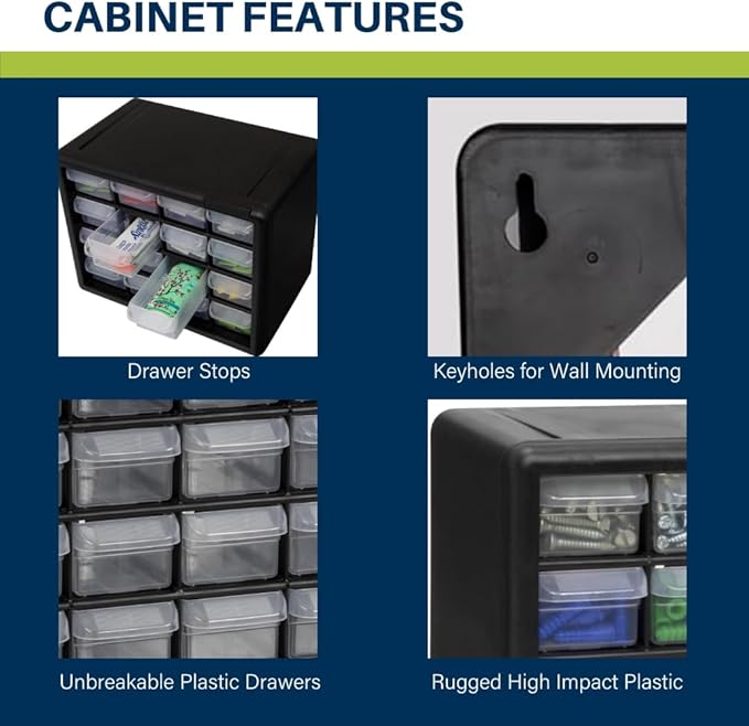 Akro-Mils 16-Drawer Plastic Storage Cabinet | 10-1/2 x 6-1/2 x 8-1/2 Inch | - Image 4