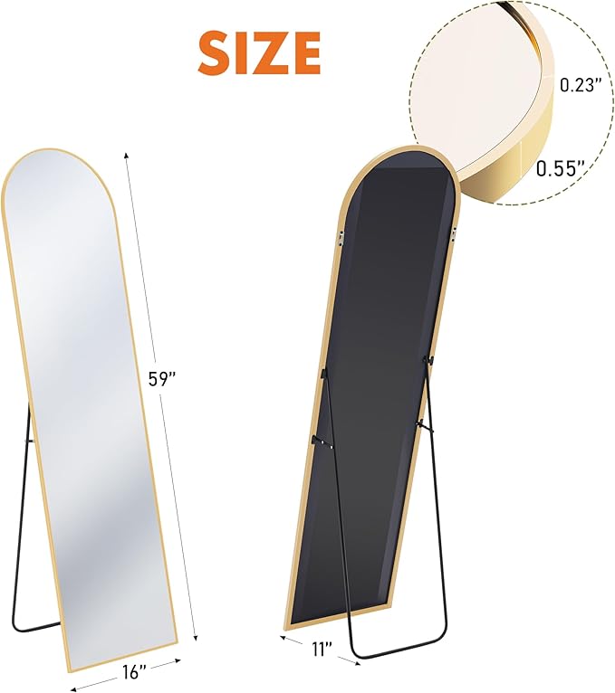 Sweetcrispy 59"x16" Arched Full Length Mirror, Leaning or Standing Full Body - Image 5