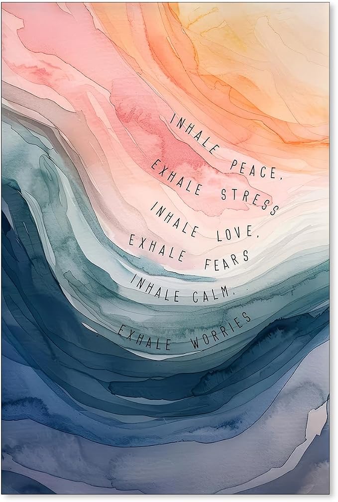 Mental Health Poster Inhale Exhale Meditation Wall Art Vintage Abstract by Medpol