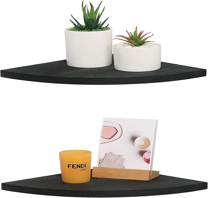 JORIKCHUO 12 inch Corner Shelf, Round End Wall Mounted Floating Shelf by JORIKCHUO