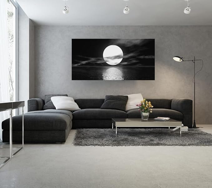 Cao Gen Decor Art S06462 Wall Art Canvas Sea White Full Moon in Night Picture - Image 6