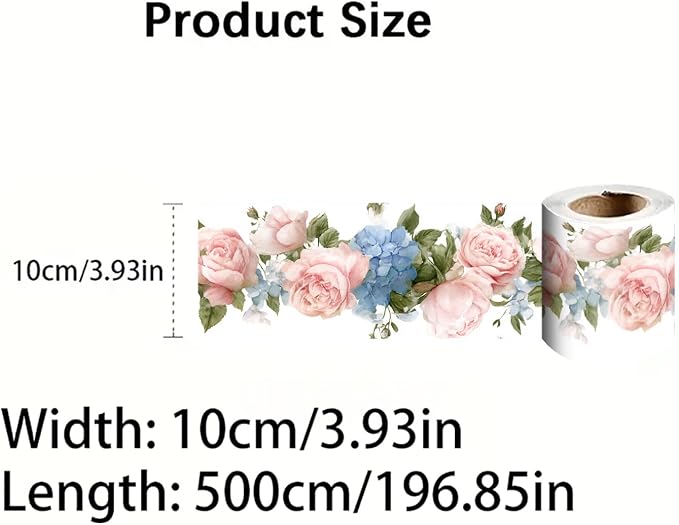 Floral Rose Wallpaper Border 196x4 Inch Peel and Stick Wall Border Pink Blue - Image 8