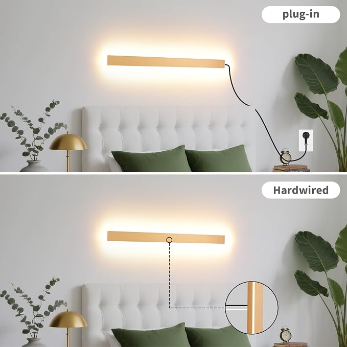 KELUOLY Modern Plug in Wall Sconces, 23.6 inch Frosted Gold LED Long Wall Lights - Image 3