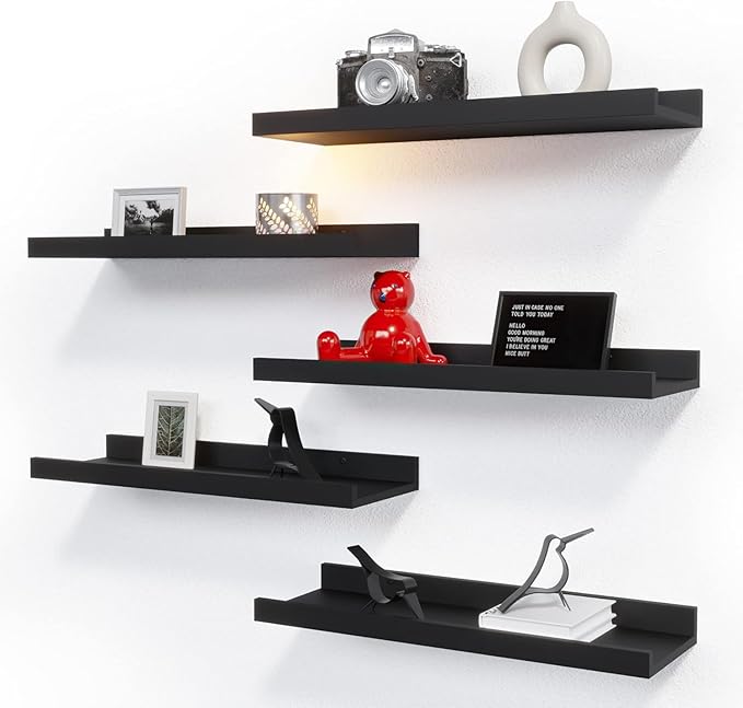 RICHER HOUSE 5 Set Floating Wall Mounted Shelves, Modern Picture Ledge Shelf by RicherHouse