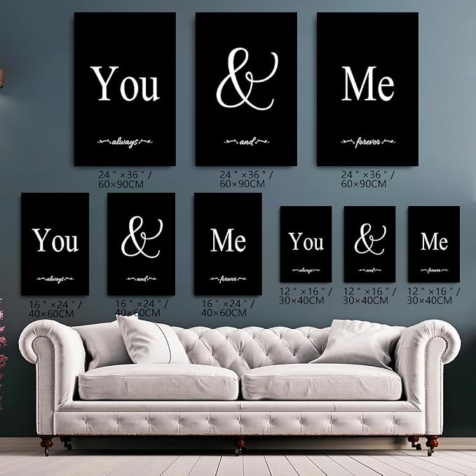GUBIYU Set of 3 Framed Farmhouse You and Me Wall Art Above Bed Wall Decor - Image 2