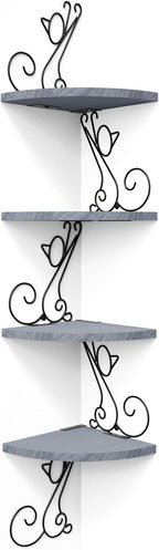 Alsonerbay Wall Mount Corner Shelves 4 Tier Floating Corner Storage Wood by Alsonerbay