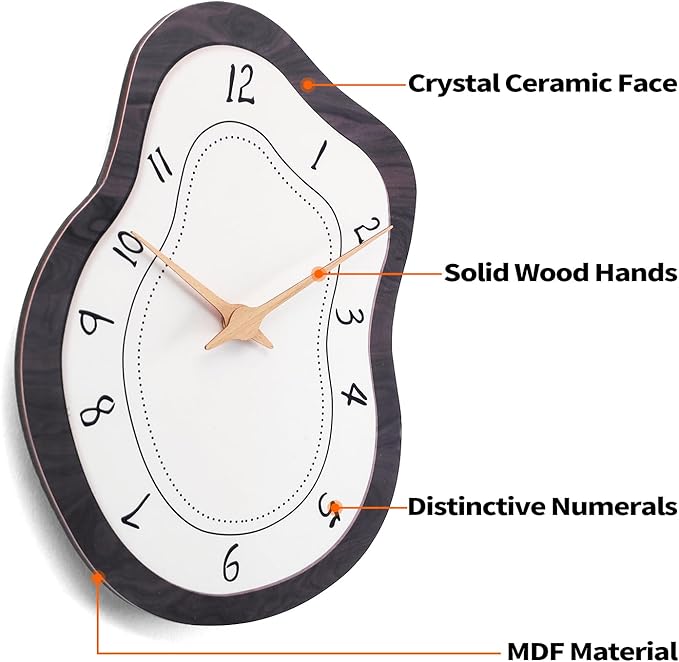 Mid Century Retro Irregular Shape Wall Clock, Silent Non-Ticking Battery - Image 2