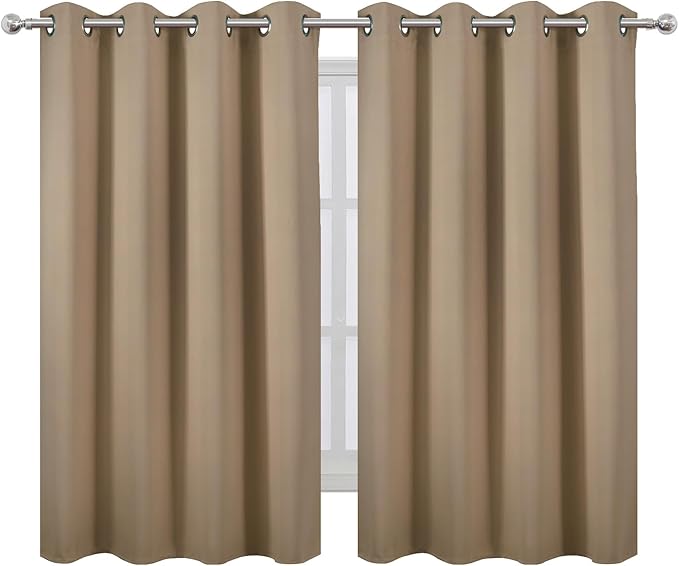 LEMOMO Blackout Curtains 66 x 54 Inch Long Natural Curtains Set of 2 Panels - Image 2