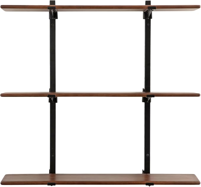 Kate and Laurel Atwood Three-Tiered Adjustable Mango Wood Wall Shelf, Walnut - Image 9