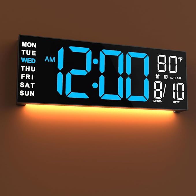 JALL 16" Large Digital Wall Mount Clock, Count Down Timer, Big LED, RGB Color by JALL