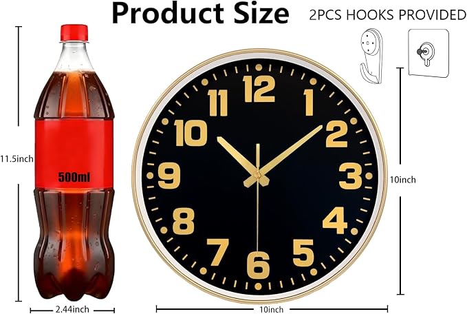 Modern Silent Wall Clock, 10inch Non-Ticking Analog Battery Operated Clock - Image 3