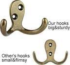 IBosins 16 Pack Heavy Duty Double Prong Coat Hooks Wall Mounted Antique Brass - Image 3