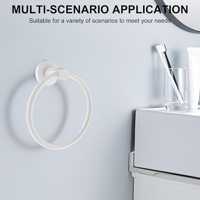 SetSail Towel Holder for Bathroom Wall Screw-in White Towel Ring Stainless - Image 7