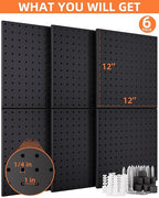 INCLY 6 Pack 12"x12" Black Metal Pegboard Panels, Heavy Duty Pegboard Wall - Image 2