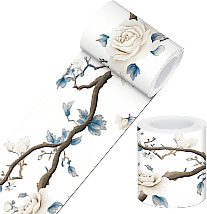 IVN Wallpaper Border Peel and Stick PVC Rose and Branch Design 4x196 Inch by IVN