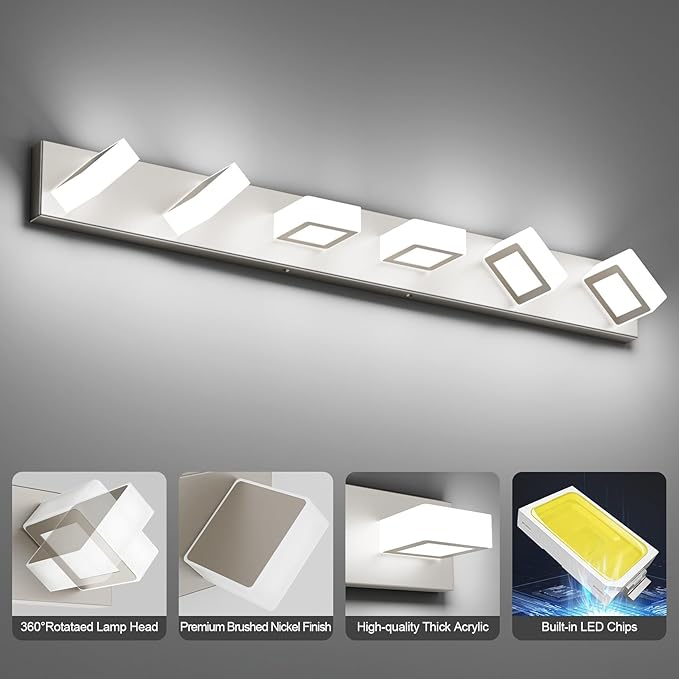 Ralbay Brushed Nickel Bathroom Vanity Light Metal Acrylic Modern LED Bathroom - Image 5