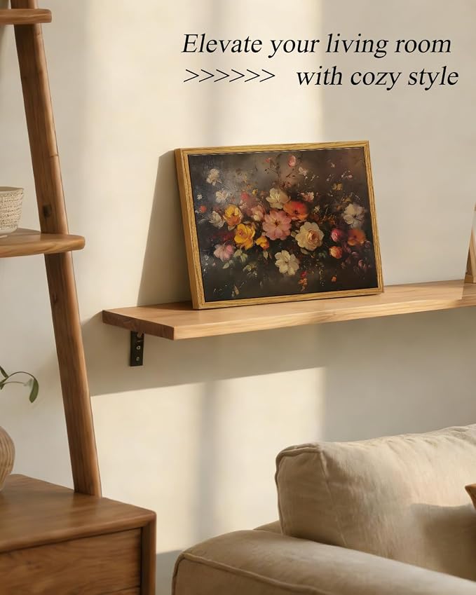 InSimSea Framed Canvas Wall Art, Vintage Wall Decor, Fall Floral Dark Moody - Image 3
