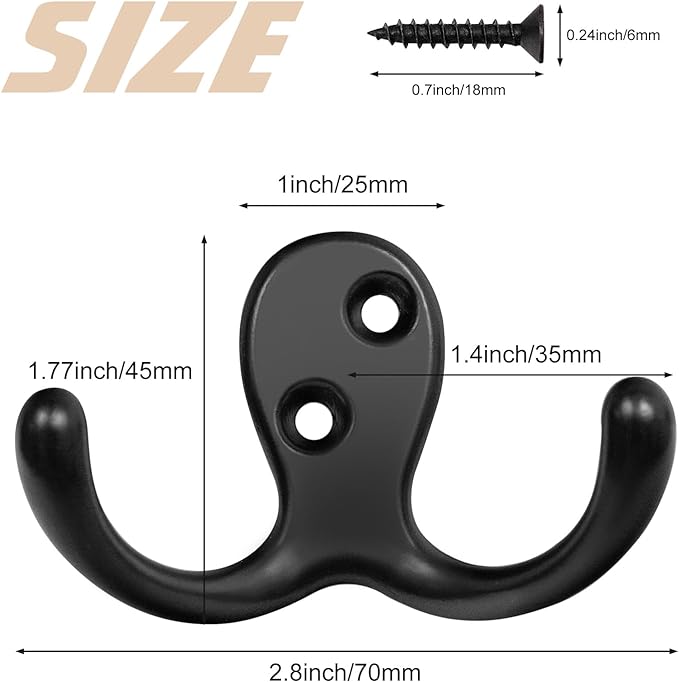 Homanu 24 Pack Coat Hooks, Heavy Duty Double Prong Coat Hooks Wall Mounted - Image 5