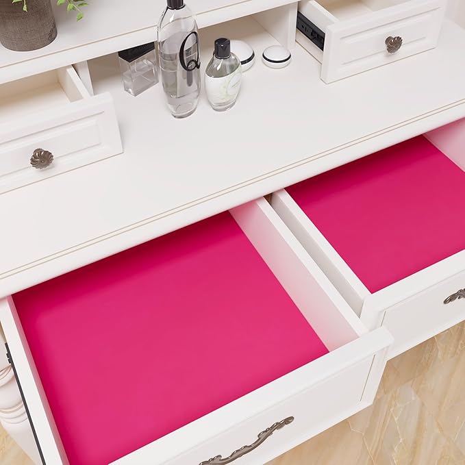VEELIKE Hot Pink Velvet Fabric Wallpaper Peel and Stick Soft Felt Drawer Liners - Image 3
