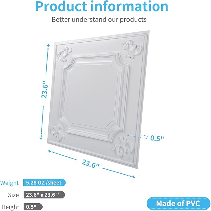 Art3d Drop Ceiling Tiles 24x24 in White, Wainscoting Panels Glue Up 2x2 - Image 5