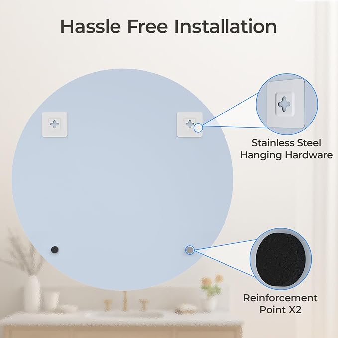 USHOWER 30" Round Frameless Wall Mirror - Image 5