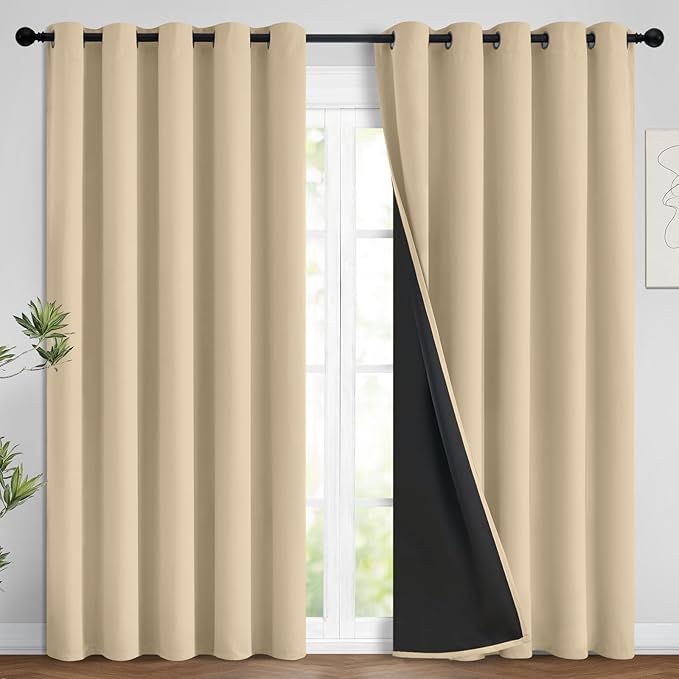 Yakamok Beige 100% Blackout Curtains, Thermal Insulated Total Blackout Drapes by Yakamok