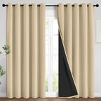 Yakamok Beige 100% Blackout Curtains, Thermal Insulated Total Blackout Drapes by Yakamok