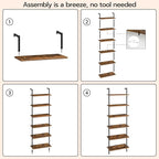HOOBRO DIY Ladder Shelf, 6-Tier Wall Mounted Bookshelf, Office Vertical Bookcase - Image 9