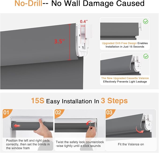 AOSKY No Drill Cordless Blackout Roller Shades - Image 4