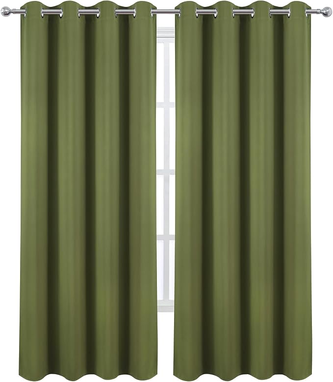 LEMOMO Blackout Curtains 52 x 90 Inch Long Olive Green Curtains Set of 2 Panels - Image 2