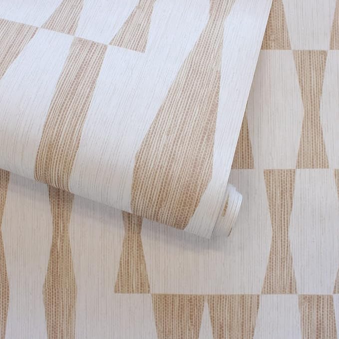 Tempaper Beige Textured Faux Grasscloth Geo Removable Peel and Stick Wallpaper - Image 8