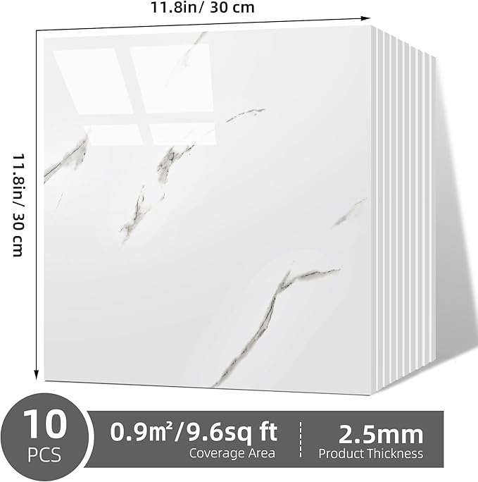 Vieshful 10pcs Peel and Stick Backsplash Tile，12"x12" Self Adhesive Marble Tile - Image 3
