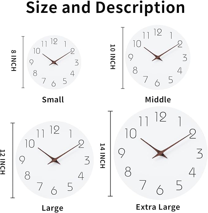 Mosewa Wall Clock 12 Inch Silent Non Ticking Battery Operated Wooden White - Image 2