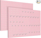 Peg Board, 2 Pack Metal Pegboard Panels Pink Pegboards Wall Organizer by MUWOOD