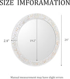 Mosaic Mirrors for Wall 24 Inch, Natural Mother of Pearl Inlay White Framed - Image 3
