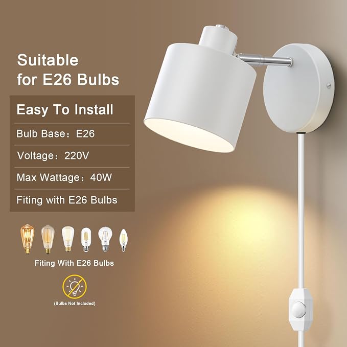 Lightess Plug in Sconce Set of Two, 350° Adjustable Dimmable Wall Light - Image 10