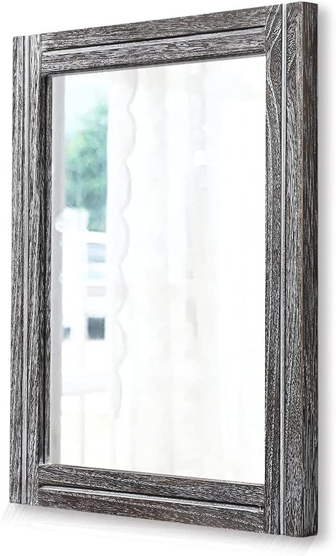 AAZZKANG Rustic Mirror Wood Framed Wall Mirrors Large 20"x16" Rectangle by AAZZKANG