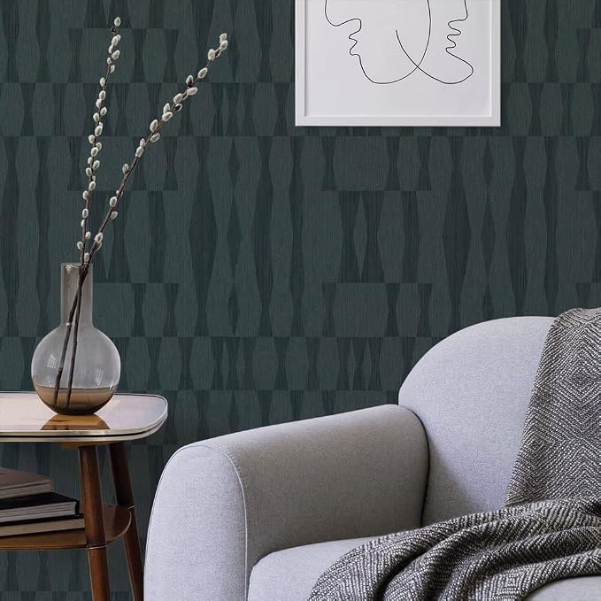 Tempaper Textured Blue Faux Grasscloth Geo Removable Peel and Stick Wallpaper - Image 2