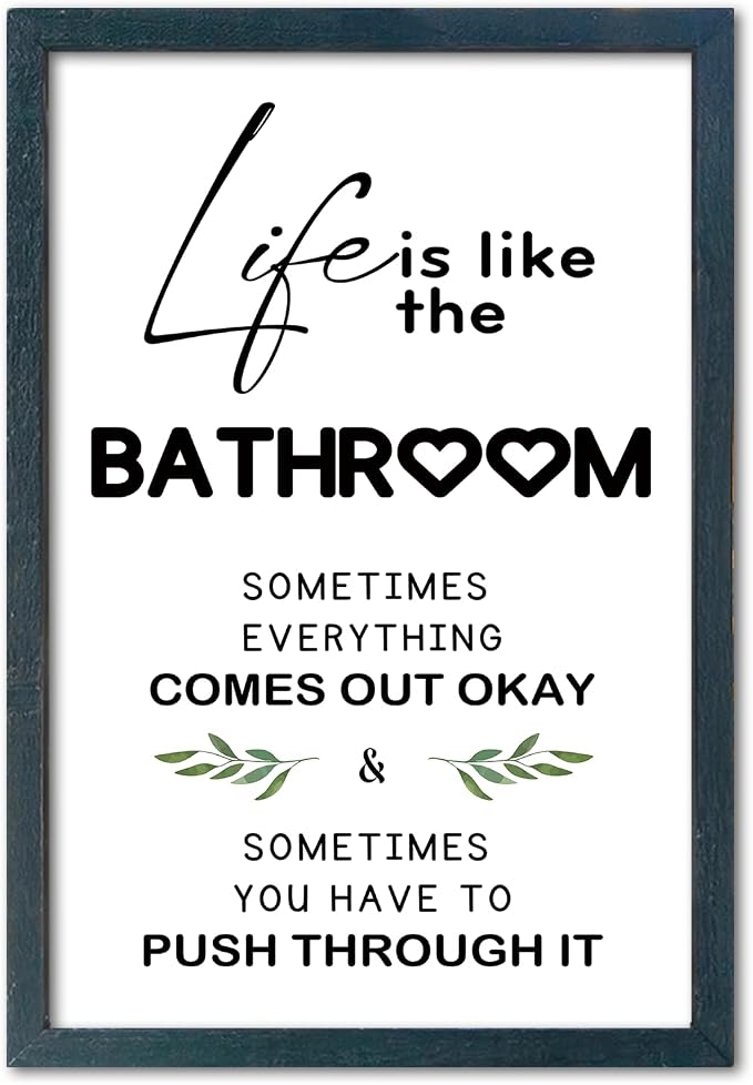 YWJKWLGS Funny Bathroom Wall Art, 11x16 Inch Black Framed Life is Like Bathroom by Unknown
