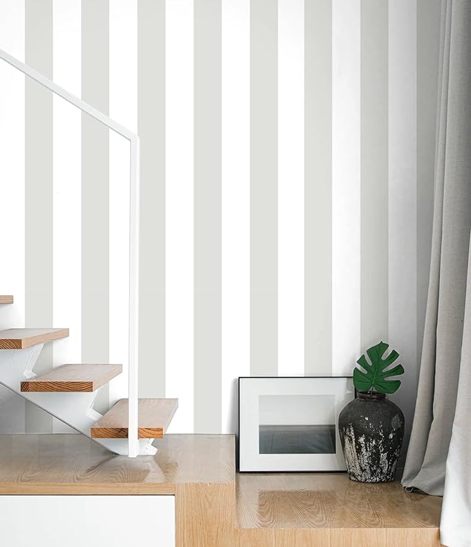 Guvana 17.7"x118" Grey and White Wallpaper Striped Peel and Stick Wallpaper by Guvana