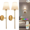 Battery Operated Wall Sconce Set of 2, Cordless Wall Lamps by Cyaruy