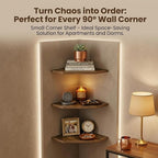 SUYU Set of 3 Floating Corner Shelves, 11.8" Rustic Wood Corner Shelf Wall - Image 7