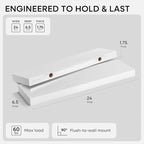 Homeforia White Floating Shelves 24 inch, High End Solid Real Wood 24inch - Image 2