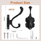 Zonon 4 Pcs Black Wall Hooks Set Vintage Coat & Towel Hooks - Image 2
