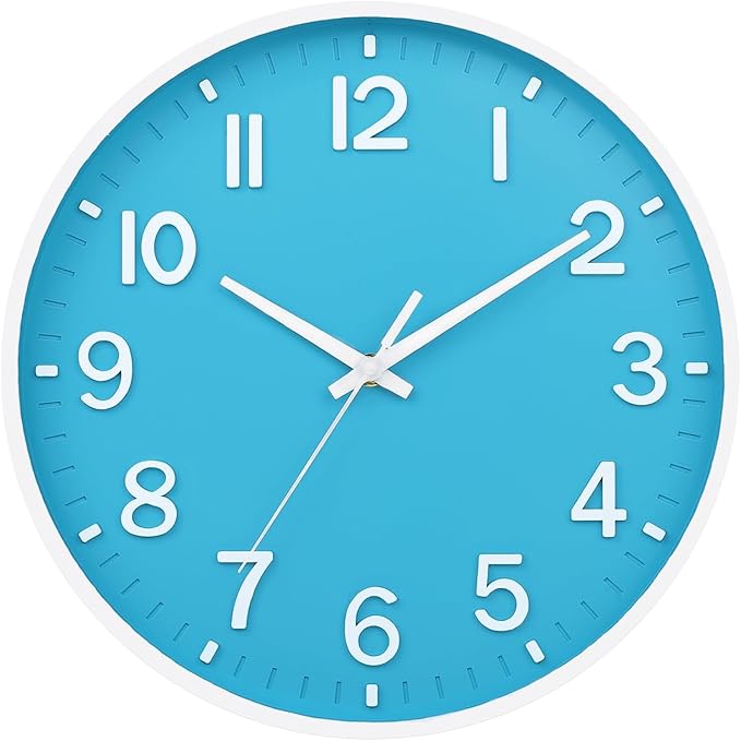 HZDHCLH Wall Clocks Battery Operated, Wall Clock Blue and White 8 inch Wall by HZDHCLH